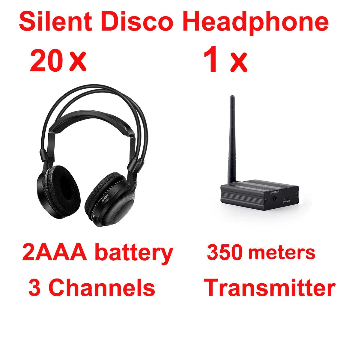 500m HIFI Soune Quality Classical Silent Disco Wireless Headphones- 4 Pcs Headphones Bundle with 2 Transmitters for House Party