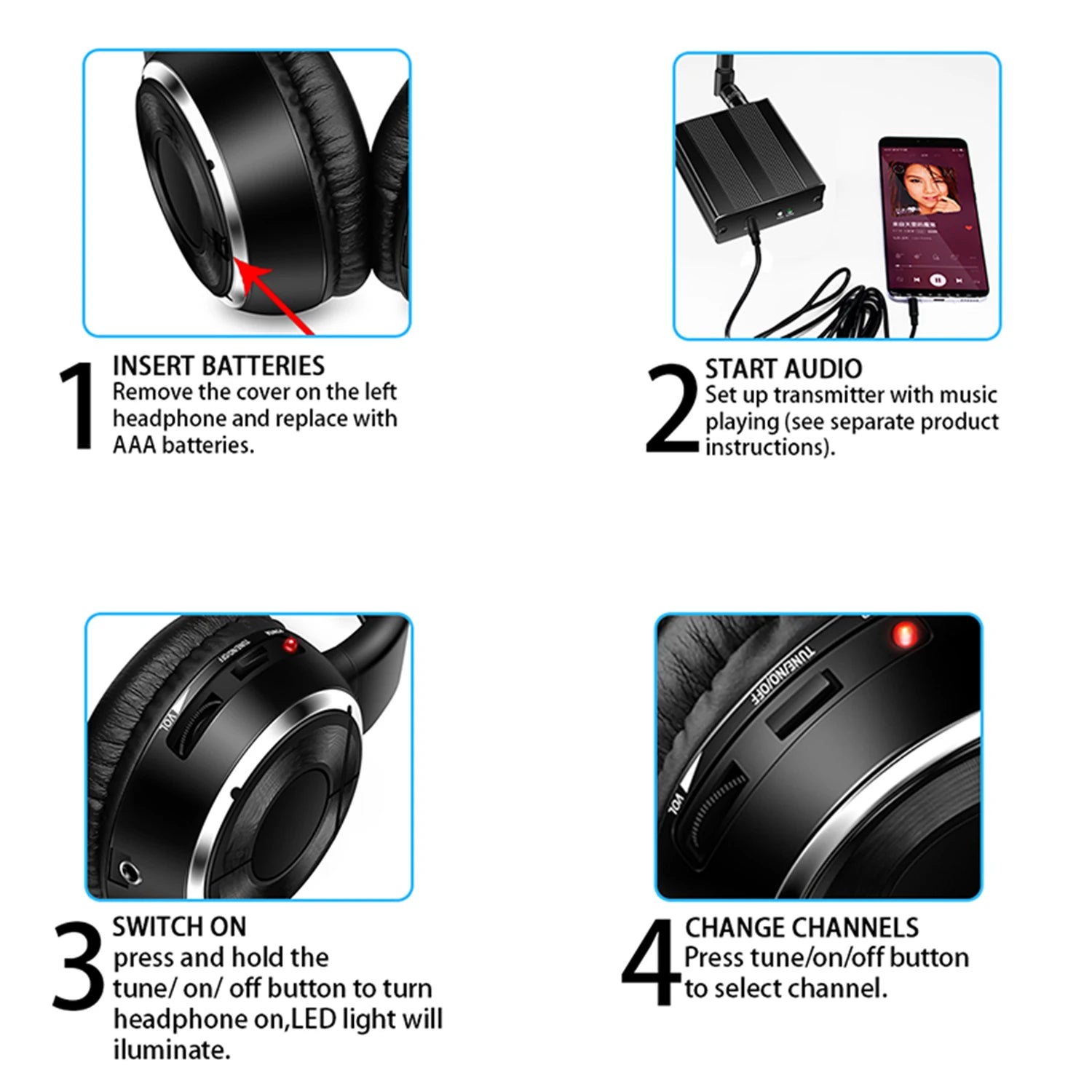 RF Silent Disco Foldable Wireless Headphone Package 30 Headsets with 1 Transmitter