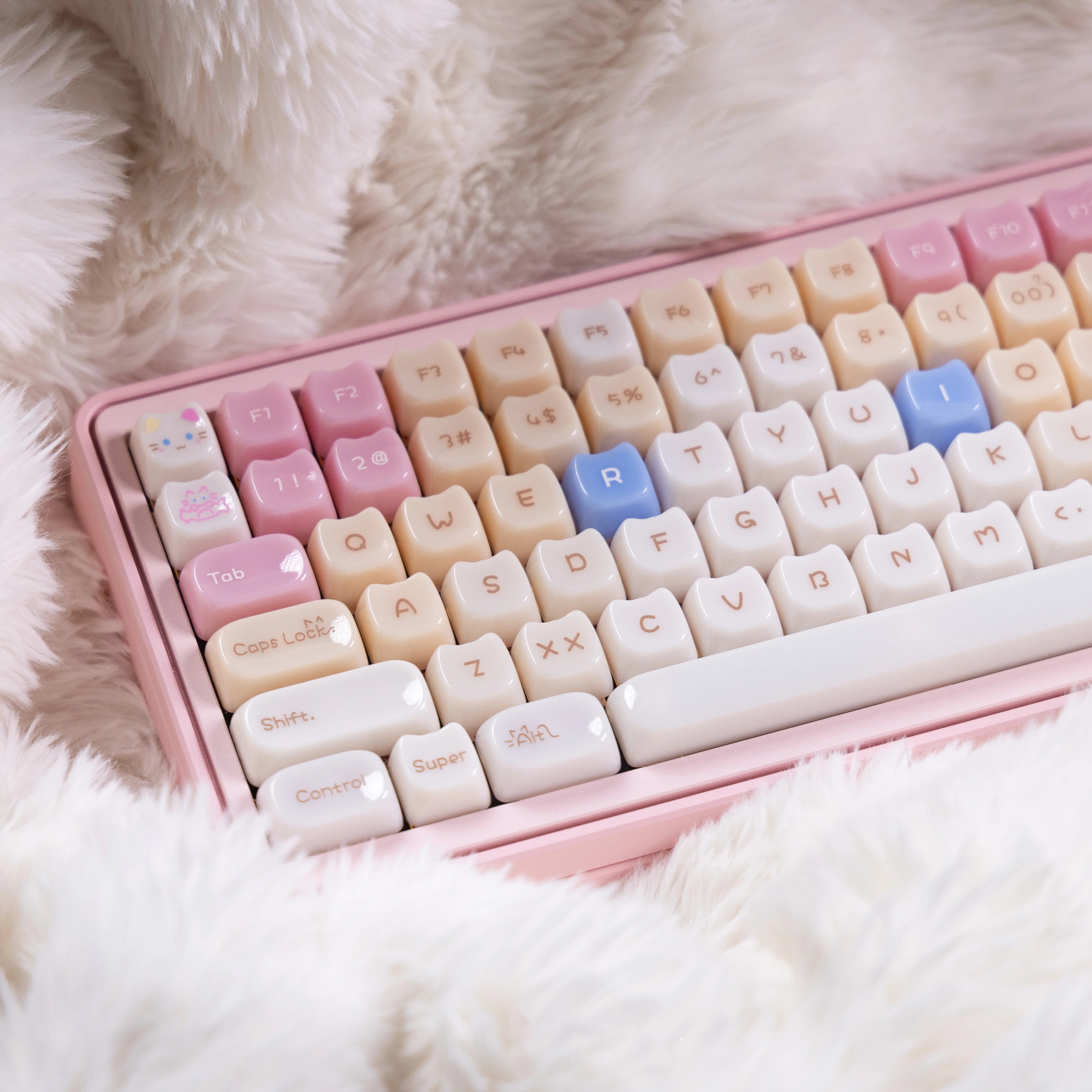 Jelly Cat Theme Keycaps MOA+MAO Cat's keycapPink/Orange/Chocolate Color Keycaps for Mechanical Keyboard Cherry MX Switches